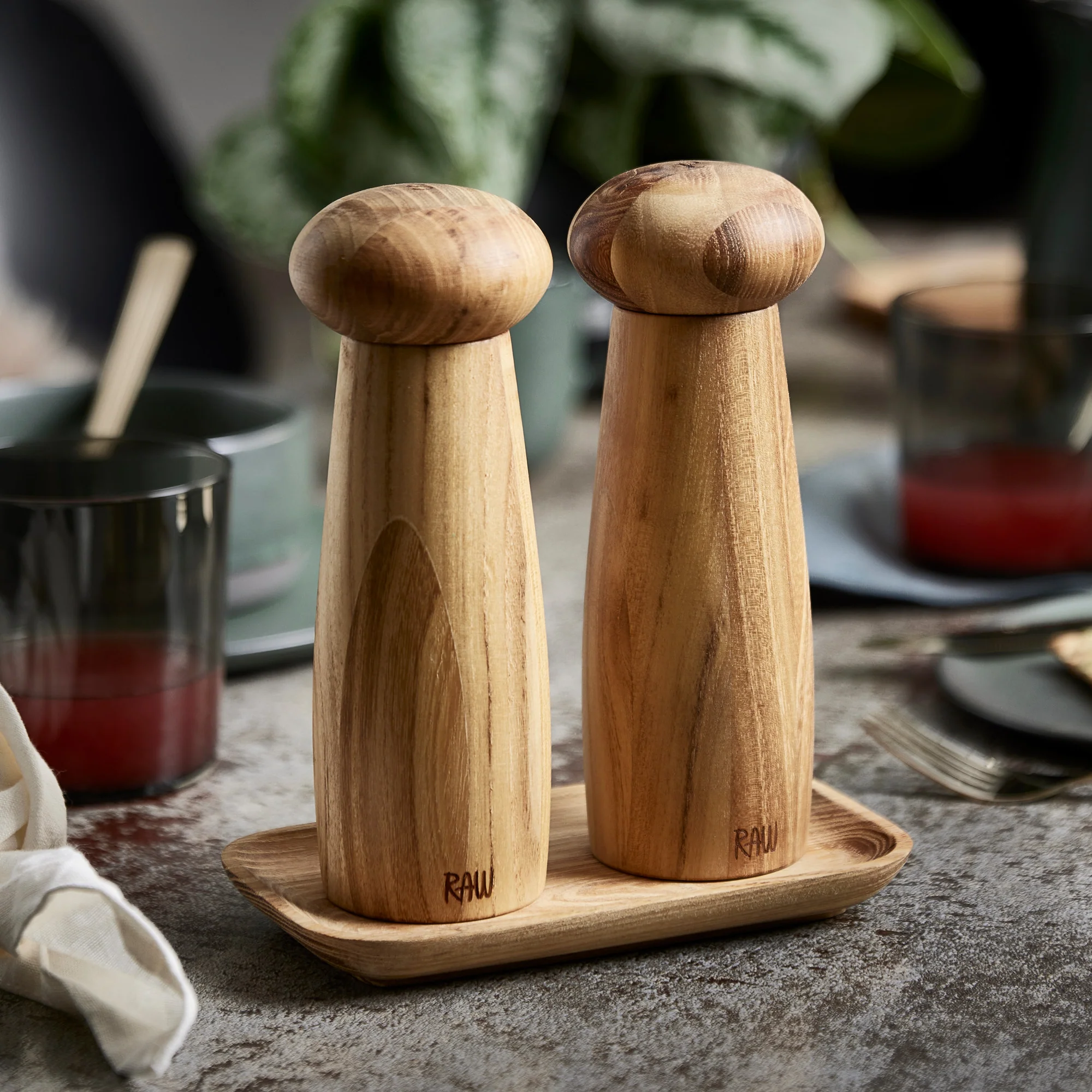 RAW Teak kværnesæt med bakke 3 dele | Lys - Image 2